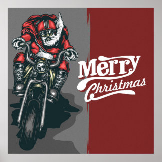 Affiche Joyeux Noël Père Noël à vélo