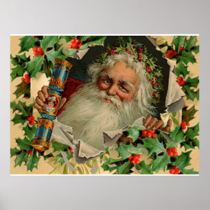 Affiche Joyeux Noël Père Noël Antique classique