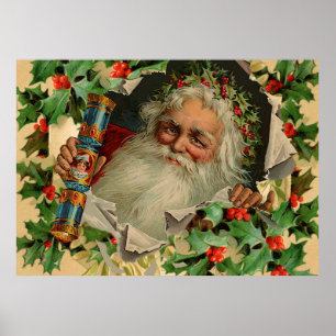Affiche Joyeux Noël Père Noël classique antique