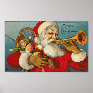 Affiche Joyeux Noël Père Noël et jouets