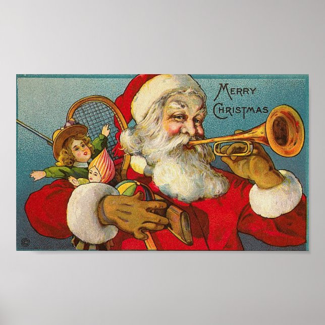 Affiche Joyeux Noël Père Noël et jouets (Devant)