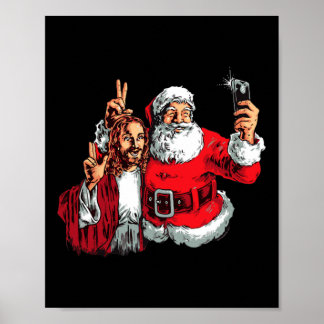 Affiche Joyeux Noël Père Noël Jésus Selfie Fun Xmas Pajama