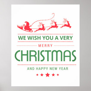 Affiche Joyeux Noël Père Noël Reindeer Vacances