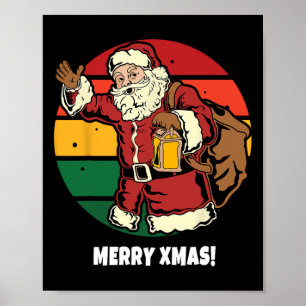 Affiche Joyeux Noël Père Noël Rétro Vintage Coucher de sol