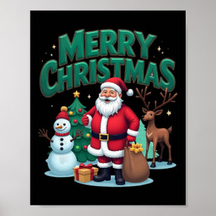 Affiche Joyeux Noël Père Noël Snowman Reindeer Noël