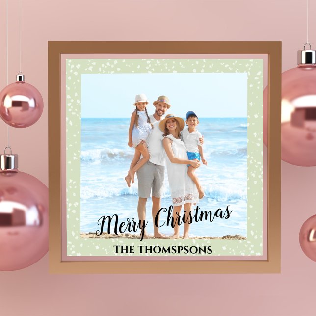 Affiche Joyeux Noël Photo Green Calligraphie (Merry Christmas calligraphy script whimsical photo poster )