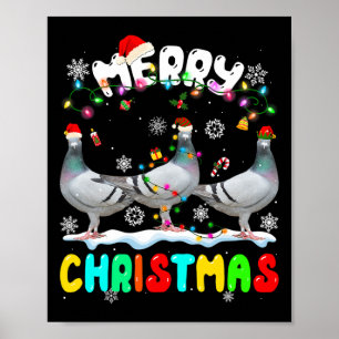 Affiche Joyeux Noël Pigeon Lover Santa Hat Noël Lumières