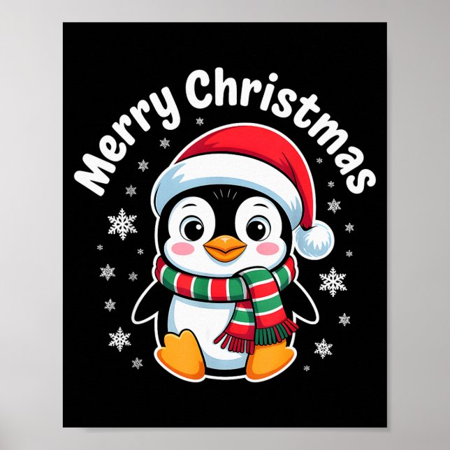 Affiche Joyeux Noël Pingouin Chapeau de Père Noël Mignon H (Devant)