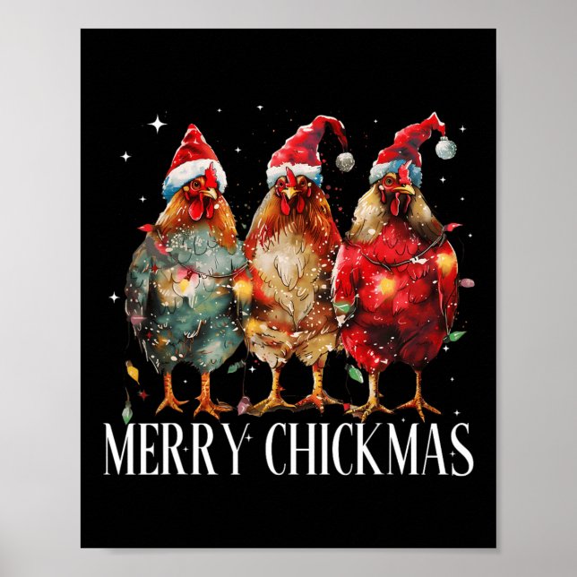 Affiche Joyeux Noël Poulet Feux de Noël Santa Hat (Devant)