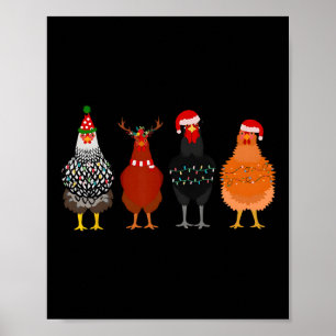 Affiche Joyeux Noël Poulet Feux de Noël Santa Hat