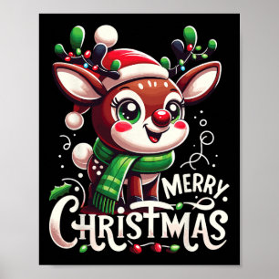 Affiche Joyeux Noël Reindeer Arbre Lumières Noël Famille M
