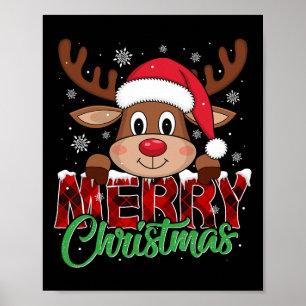 Affiche Joyeux Noël Reindeer Plaid Famille de Noël
