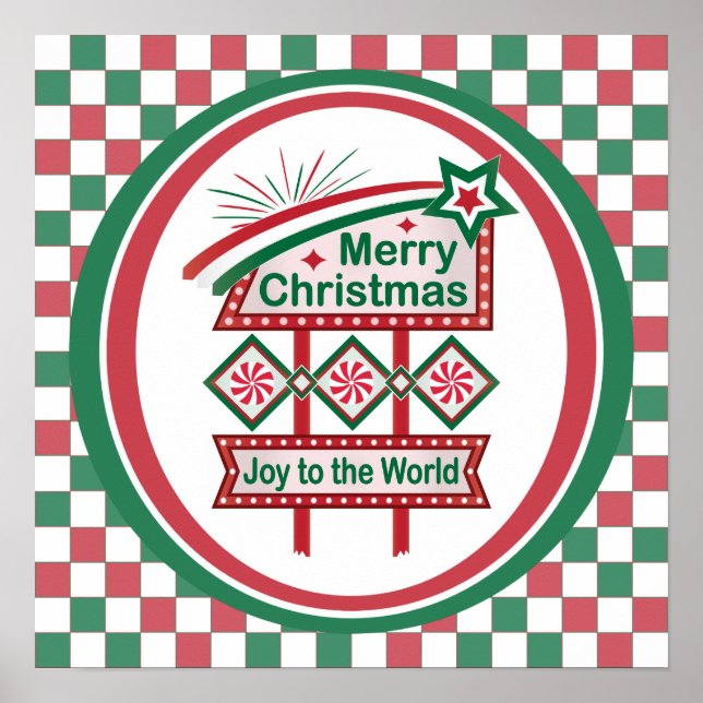 Affiche Joyeux Noël Rétro Marquee – Joie au Monde (Devant)