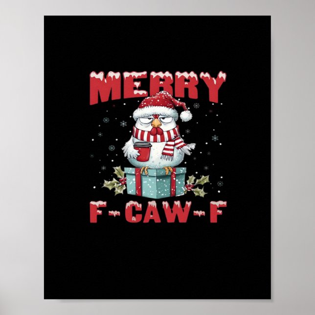 Affiche Joyeux Noël Rétro Poulet F-Caw-F  (Devant)