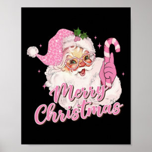 Affiche Joyeux Noël rose Père Noël Vintage Rétro Xma