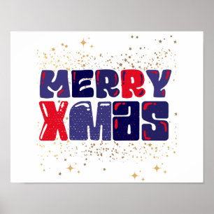 Affiche Joyeux Noël Rouge Bleu Or