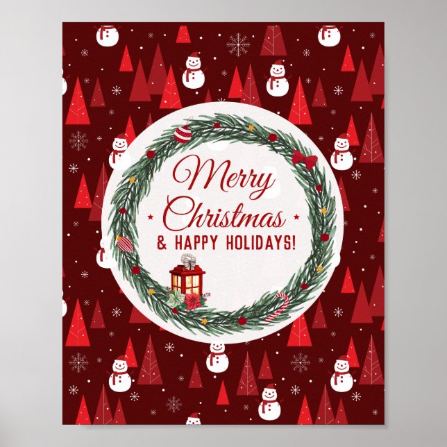 Affiche Joyeux Noël rouge moderne (Devant)