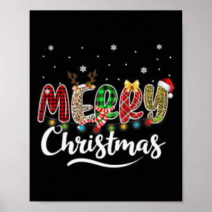Affiche Joyeux Noël Rouge Père Noël Chapeau Reindeer Famil