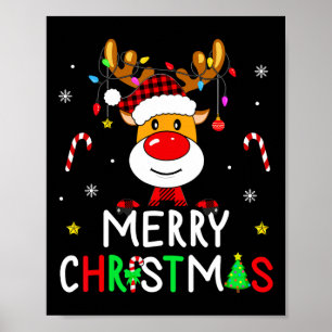 Affiche Joyeux Noël Rouge Père Noël Chapeau Reindeer Famil