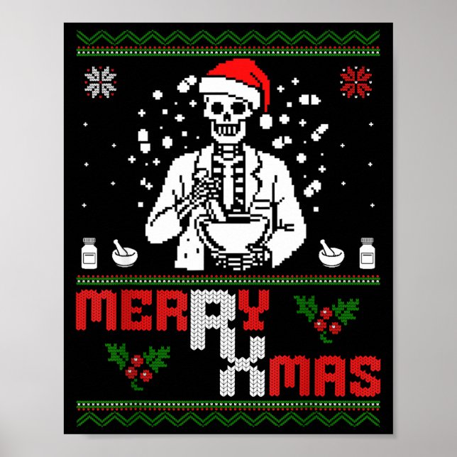 Affiche Joyeux Noël Rx Mas Skeleton Pharmacien Technicien  (Devant)