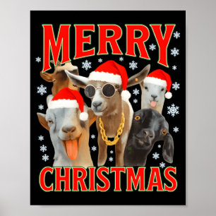 Affiche Joyeux Noël Santa Chèvre Drôle Xmas Chèvres Bootle