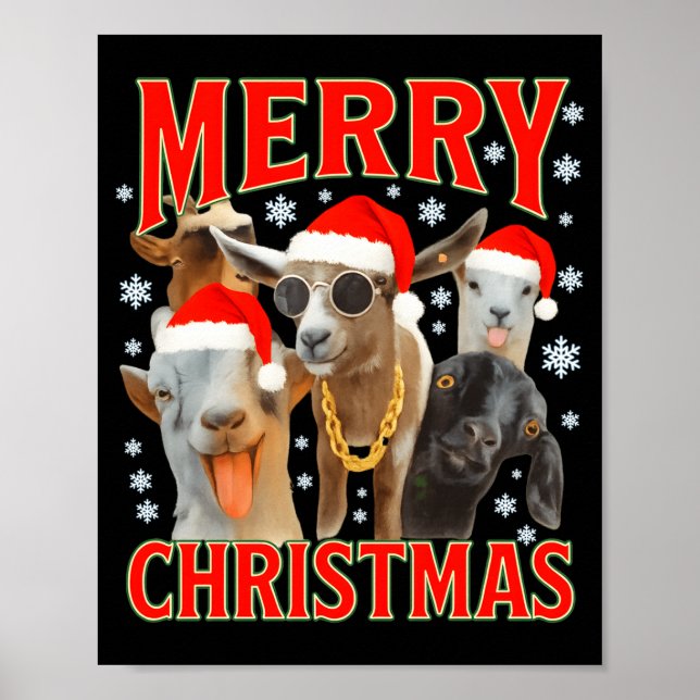 Affiche Joyeux Noël Santa Chèvre Drôle Xmas Chèvres Bootle (Devant)