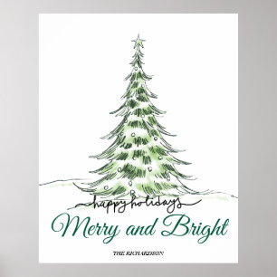 Affiche Joyeux Noël Script minimaliste d'arbre de vacanc