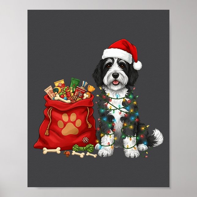 Affiche Joyeux Noël Sheepadoodle Lumières Chienne Maman Sh (Devant)