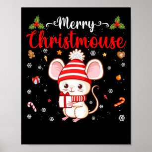 Affiche Joyeux Noël Souris de Noël Famille Santa Hat