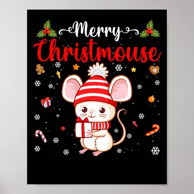 Affiche Joyeux Noël Souris de Noël Famille Santa Hat (Devant)