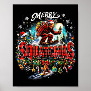 Affiche Joyeux Noël Squatchmas Drôle Bigfoot Snowboard