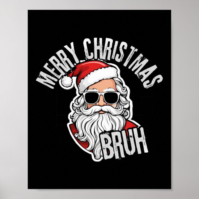 Affiche Joyeux Noël super Père Noël Bruh À damiers Retro (Devant)