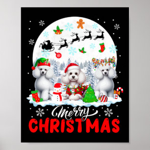 Affiche Joyeux Noël Trois Père Noël Elf Reindeer Poodles O