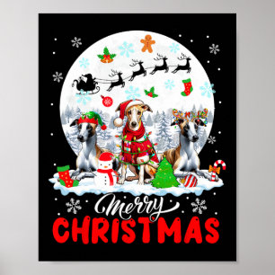Affiche Joyeux Noël trois Père Noël Elf Reindeer Whippets