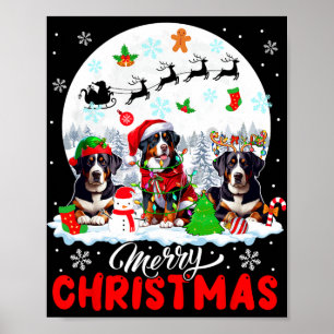 Affiche Joyeux Noël trois Père Noël Reindeer Entlebucher M