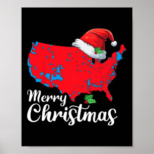 Affiche Joyeux Noël Trump Patriotic Usa Map 2024 Père Noël