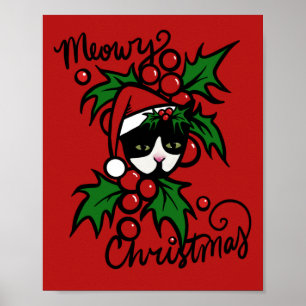 Affiche Joyeux Noël Tuxedo Chat
