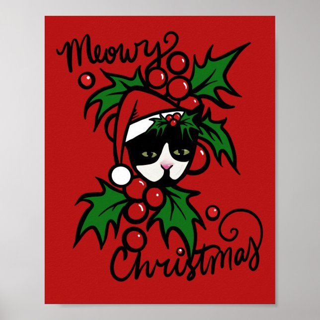 Affiche Joyeux Noël Tuxedo Chat (Devant)