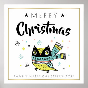 Affiche Joyeux Noël Typographie & Chouette de Noël