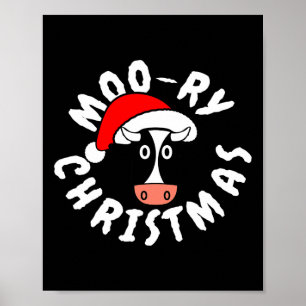 Affiche Joyeux Noël vache drôle génisse gribouillis 