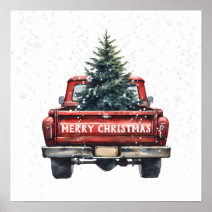 Affiche Joyeux Noël vintage Camion Rouge