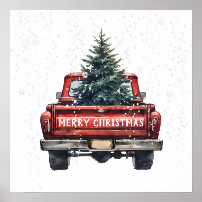 Affiche Joyeux Noël vintage Camion Rouge (Devant)