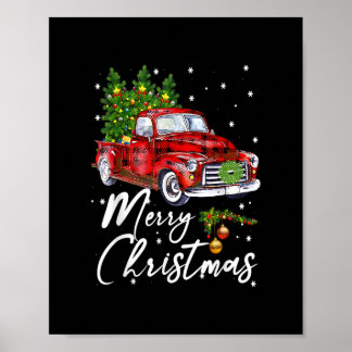 Affiche Joyeux Noël Vintage Wagon Rouge Camion Arbre Pajam