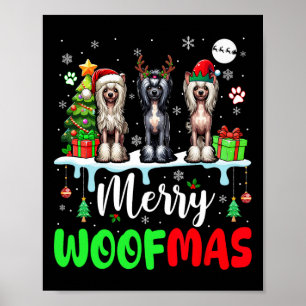 Affiche Joyeux Noël Woit Trois Elfes Père Noël Crest chino