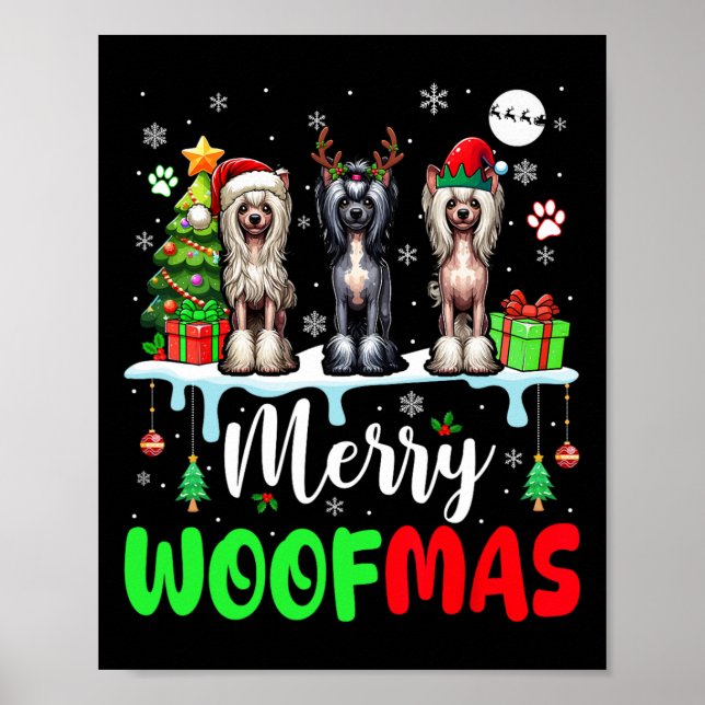 Affiche Joyeux Noël Woit Trois Elfes Père Noël Crest chino (Devant)