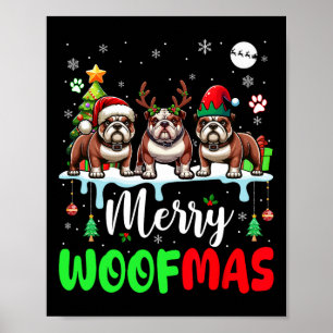 Affiche Joyeux Noël Woit Trois Père Noël Reindeer Elf Bull