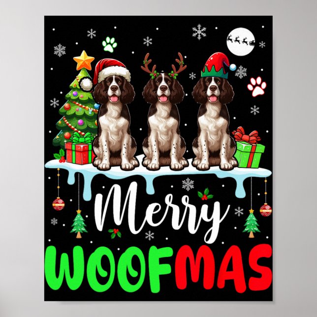 Affiche Joyeux Noël Woof Three Père Noël Anglais Springer (Devant)