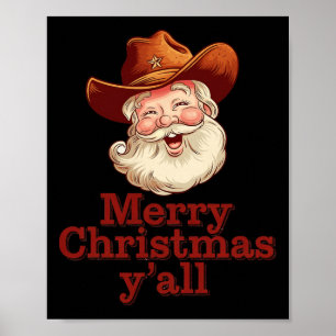 Affiche Joyeux Noël Y’all Cowboy Père Noël Western Country