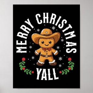 Affiche Joyeux Noël Yall Gingerbread Cowboy Howdy West