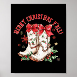 Affiche Joyeux Noël Y'all Howdy Bottes de Noël Cowgir